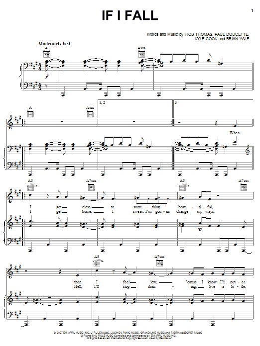 Matchbox Twenty If I Fall sheet music notes and chords arranged for Piano, Vocal & Guitar Chords (Right-Hand Melody)