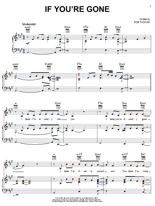 Matchbox Twenty If You're Gone sheet music notes and chords arranged for Piano, Vocal & Guitar Chords (Right-Hand Melody)