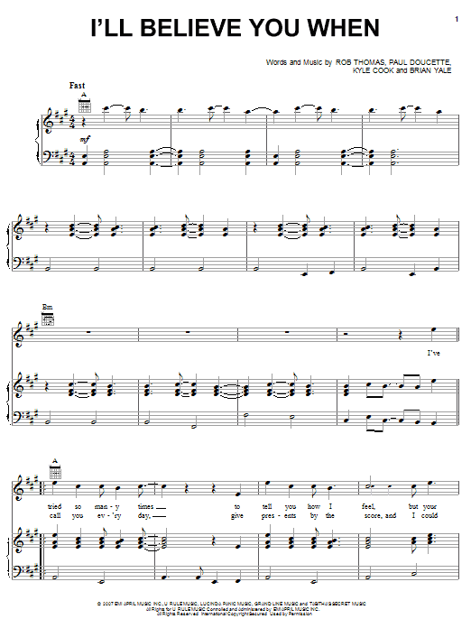 Matchbox Twenty I'll Believe You When sheet music notes and chords arranged for Piano, Vocal & Guitar Chords (Right-Hand Melody)
