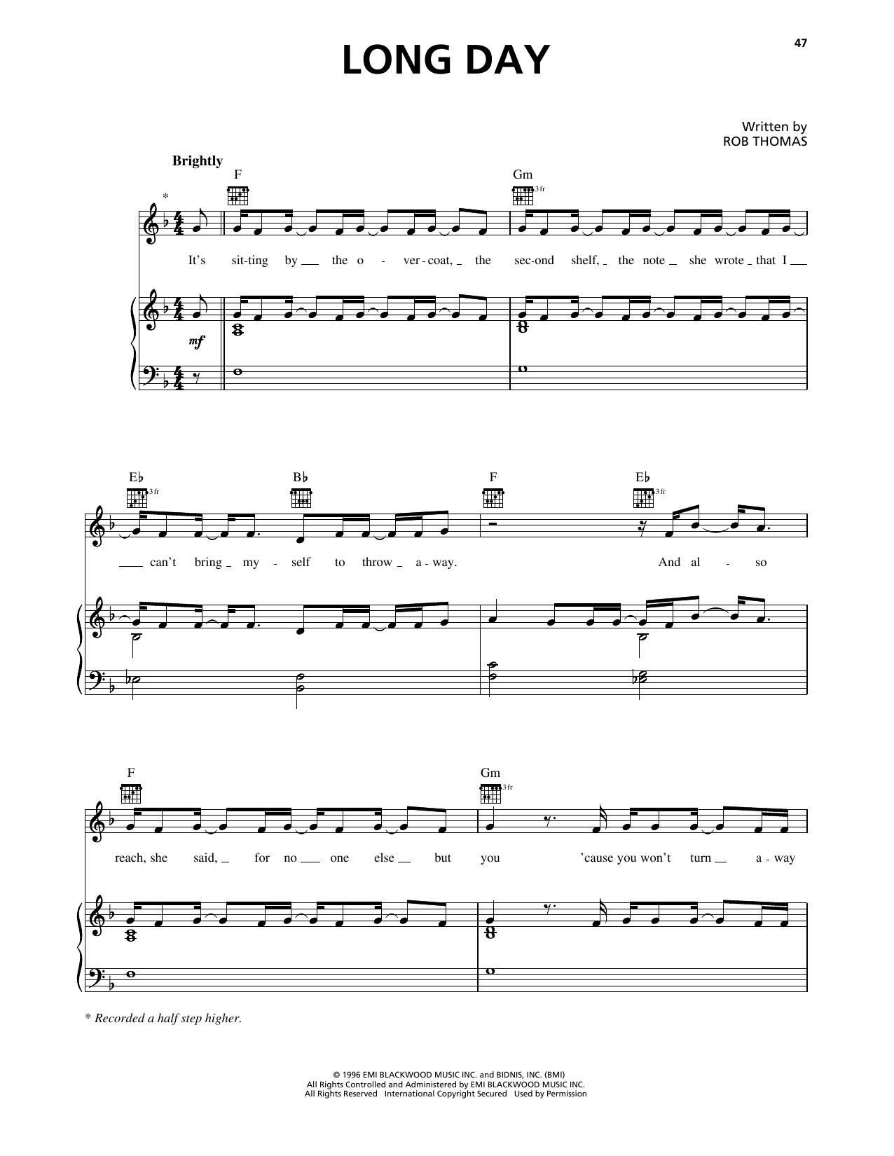 Matchbox Twenty Long Day sheet music notes and chords arranged for Piano, Vocal & Guitar Chords (Right-Hand Melody)