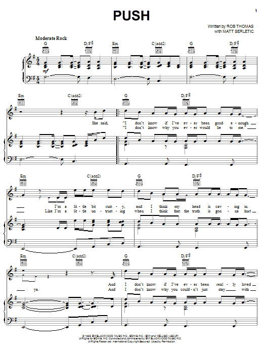 Matchbox Twenty Push sheet music notes and chords arranged for Piano, Vocal & Guitar Chords (Right-Hand Melody)