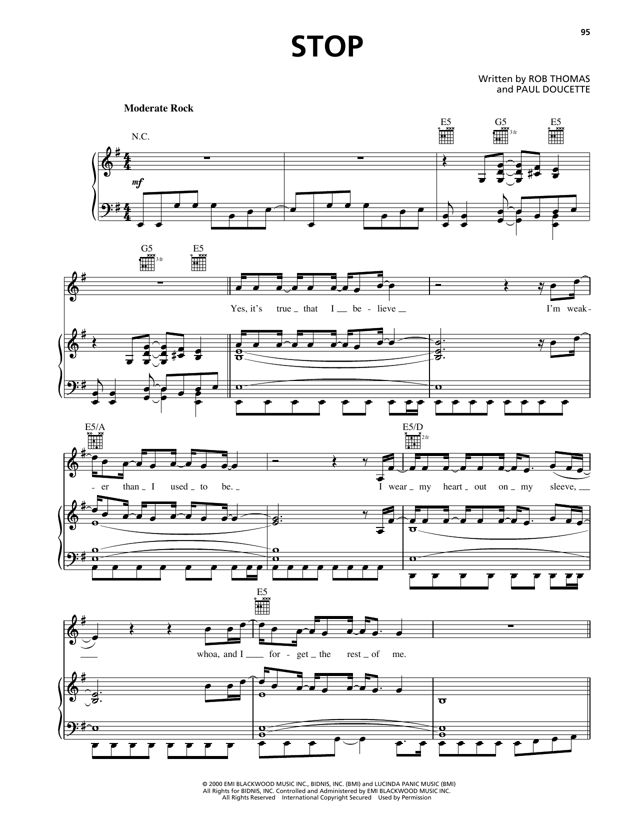 Matchbox Twenty Stop sheet music notes and chords arranged for Piano, Vocal & Guitar Chords (Right-Hand Melody)