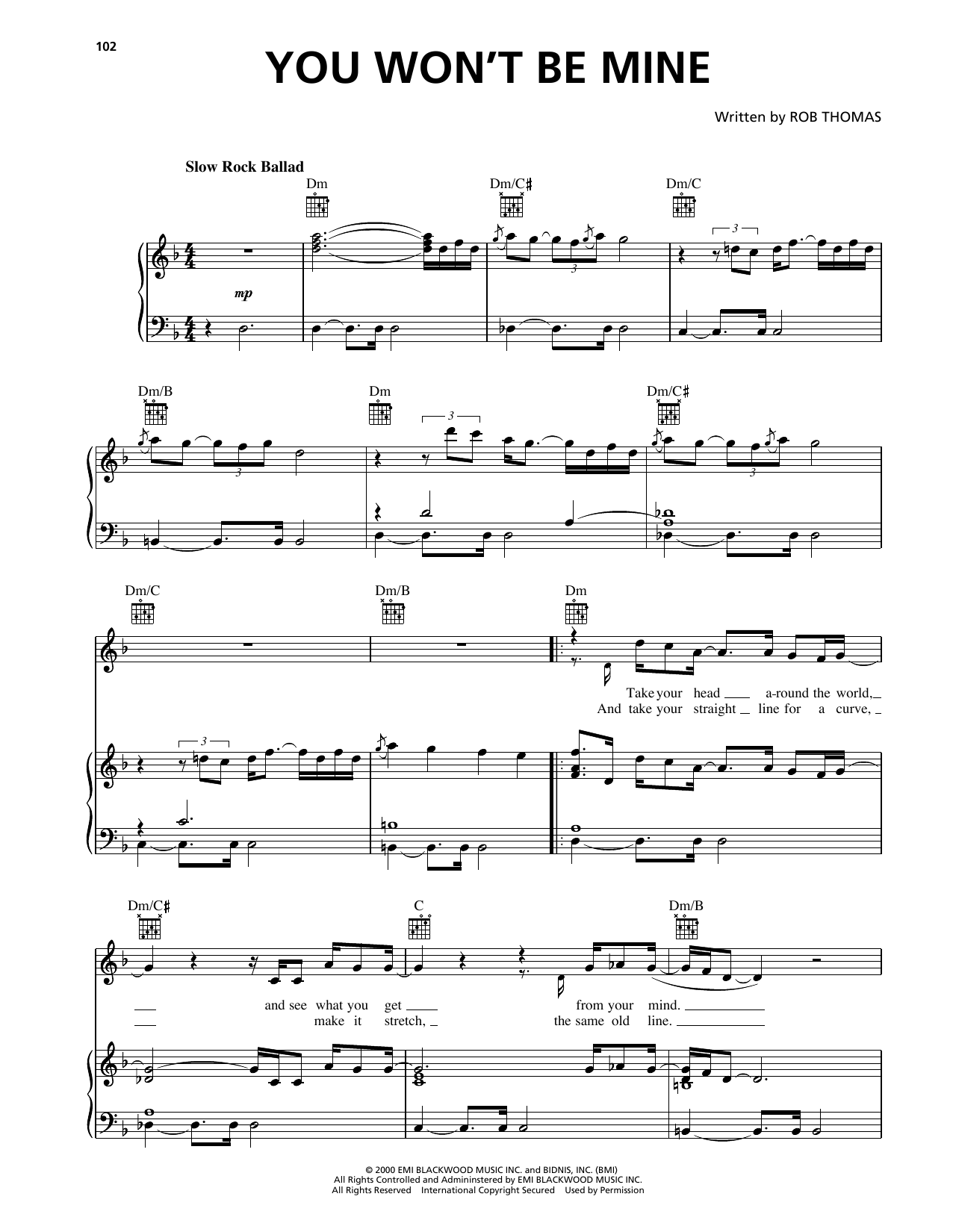 Matchbox Twenty You Won't Be Mine sheet music notes and chords arranged for Piano, Vocal & Guitar Chords (Right-Hand Melody)