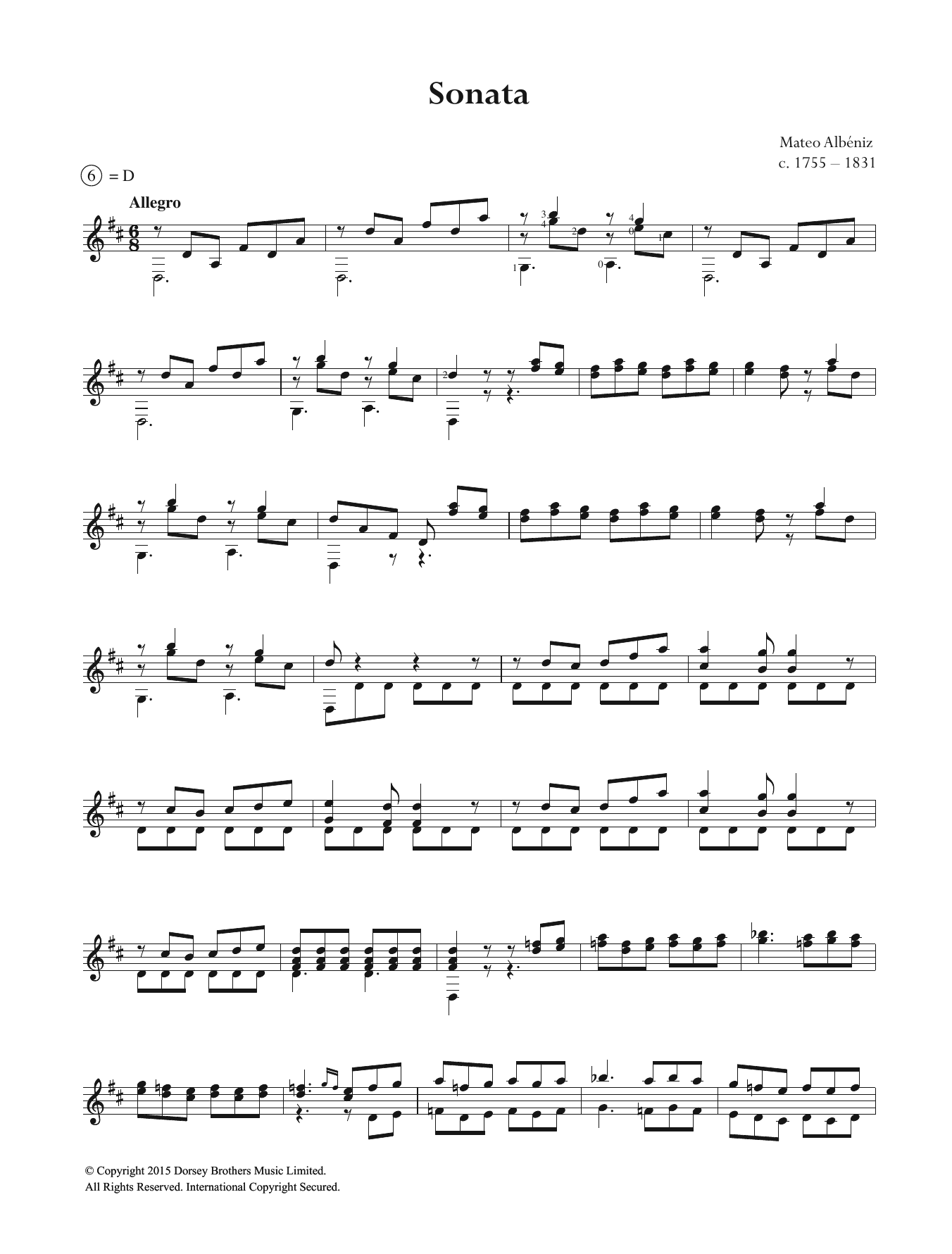 Mateo Albéniz Sonata sheet music notes and chords arranged for Easy Guitar