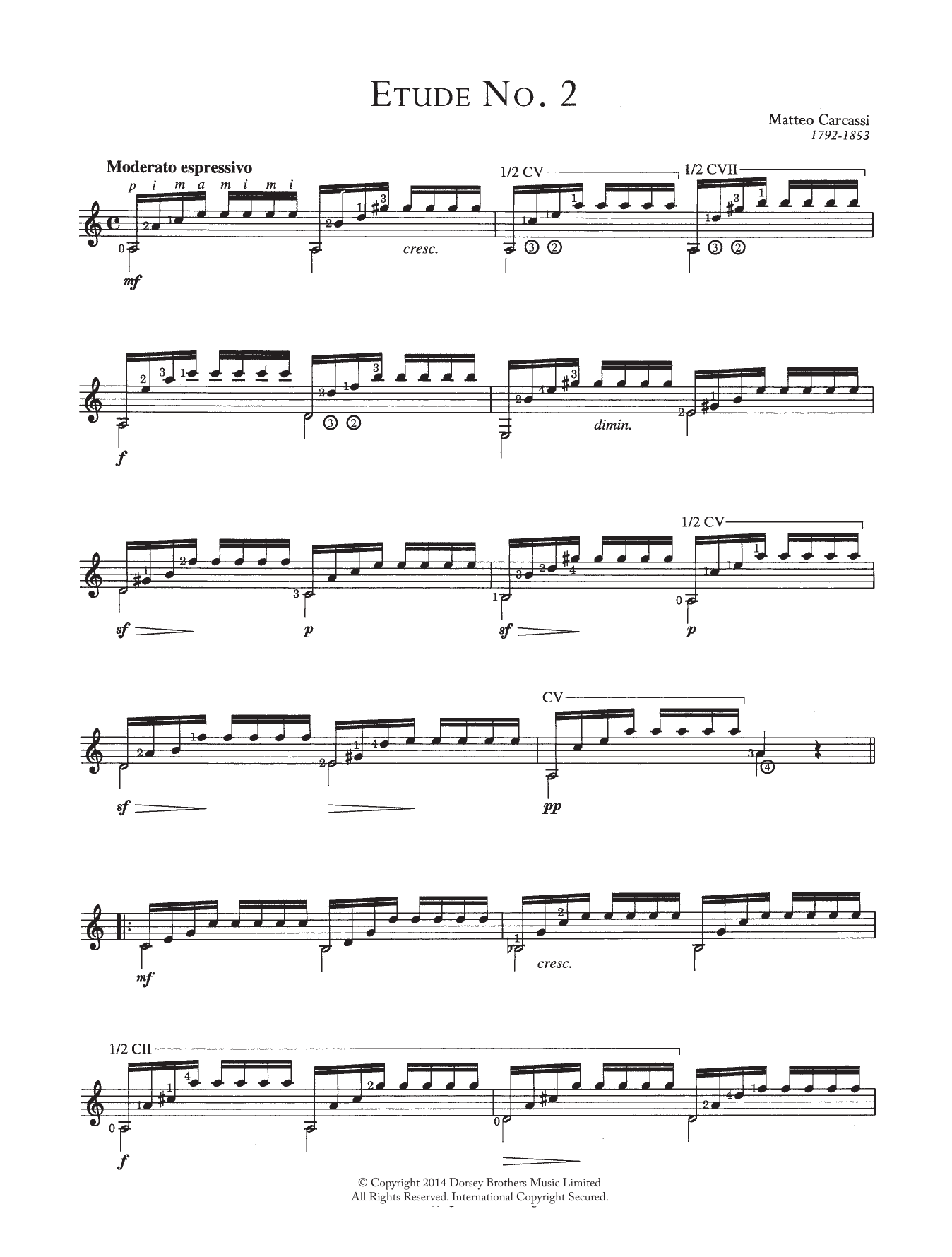 Mateo Carcassi Etude No.2 sheet music notes and chords arranged for Easy Guitar