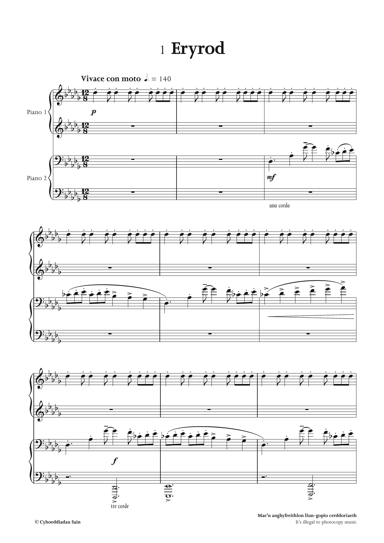 Math Roberts Eryri sheet music notes and chords arranged for Piano Duet