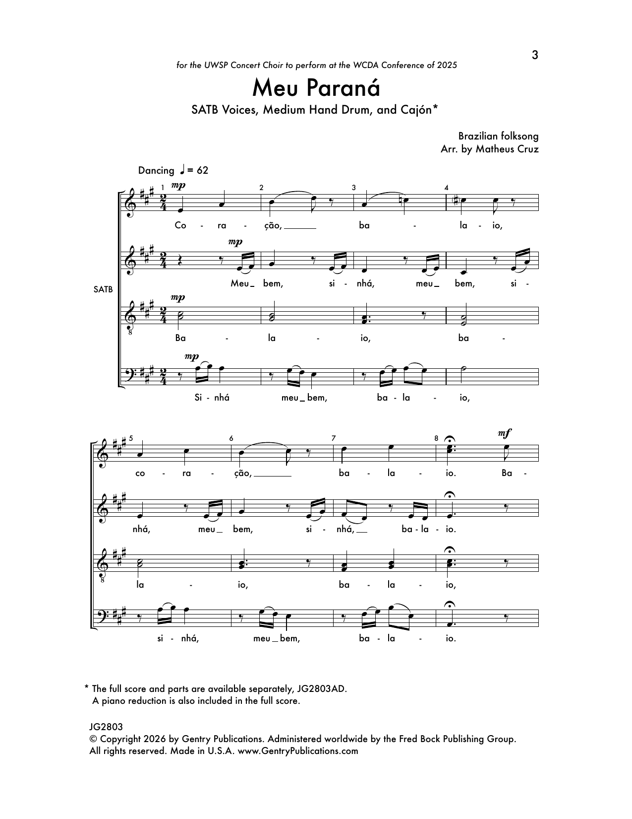 Matheus Cruz Meu Parana sheet music notes and chords arranged for SATB Choir