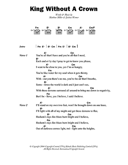 Matisyahu King Without A Crown sheet music notes and chords arranged for Guitar Chords/Lyrics