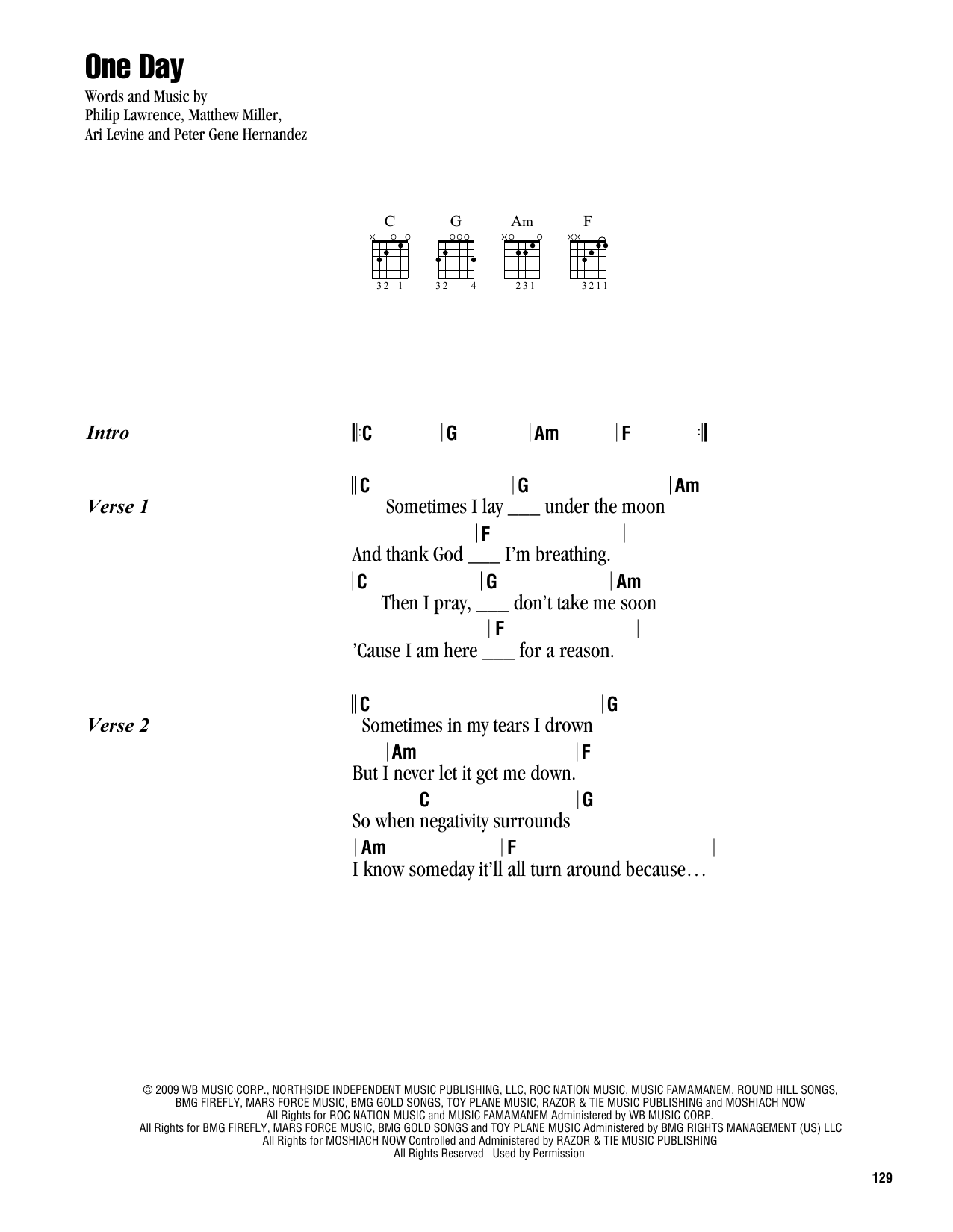 Matisyahu One Day sheet music notes and chords arranged for Guitar Chords/Lyrics