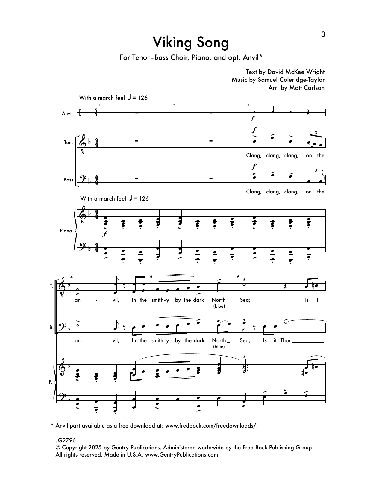 Matt Carlson Viking Song sheet music notes and chords arranged for TTBB Choir