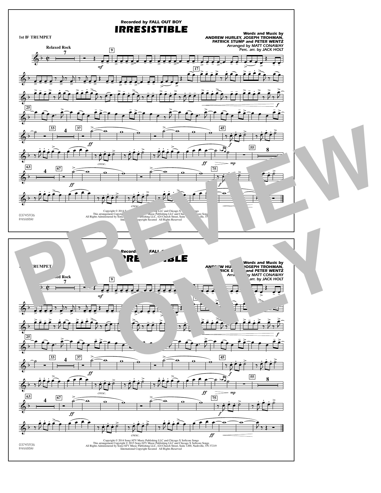 Matt Conaway Irresistible - 1st Bb Trumpet sheet music notes and chords arranged for Marching Band