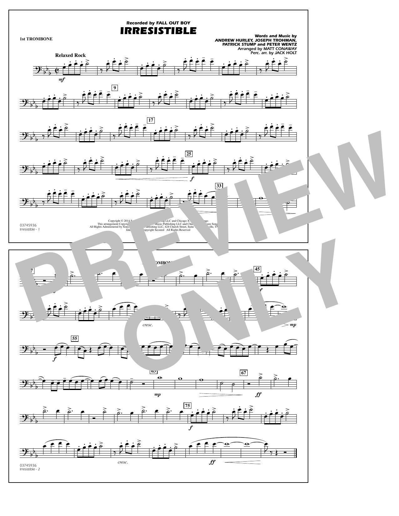 Matt Conaway Irresistible - 1st Trombone sheet music notes and chords arranged for Marching Band