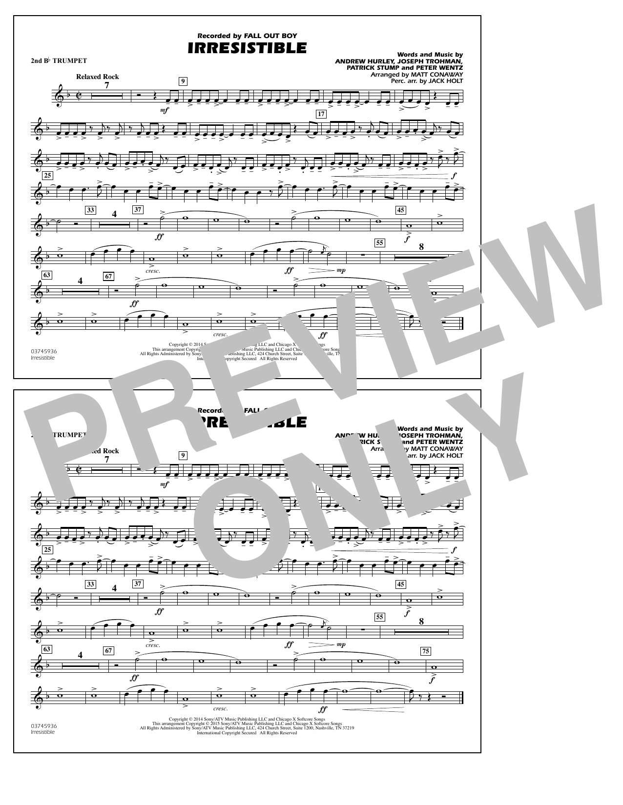 Matt Conaway Irresistible - 2nd Bb Trumpet sheet music notes and chords arranged for Marching Band