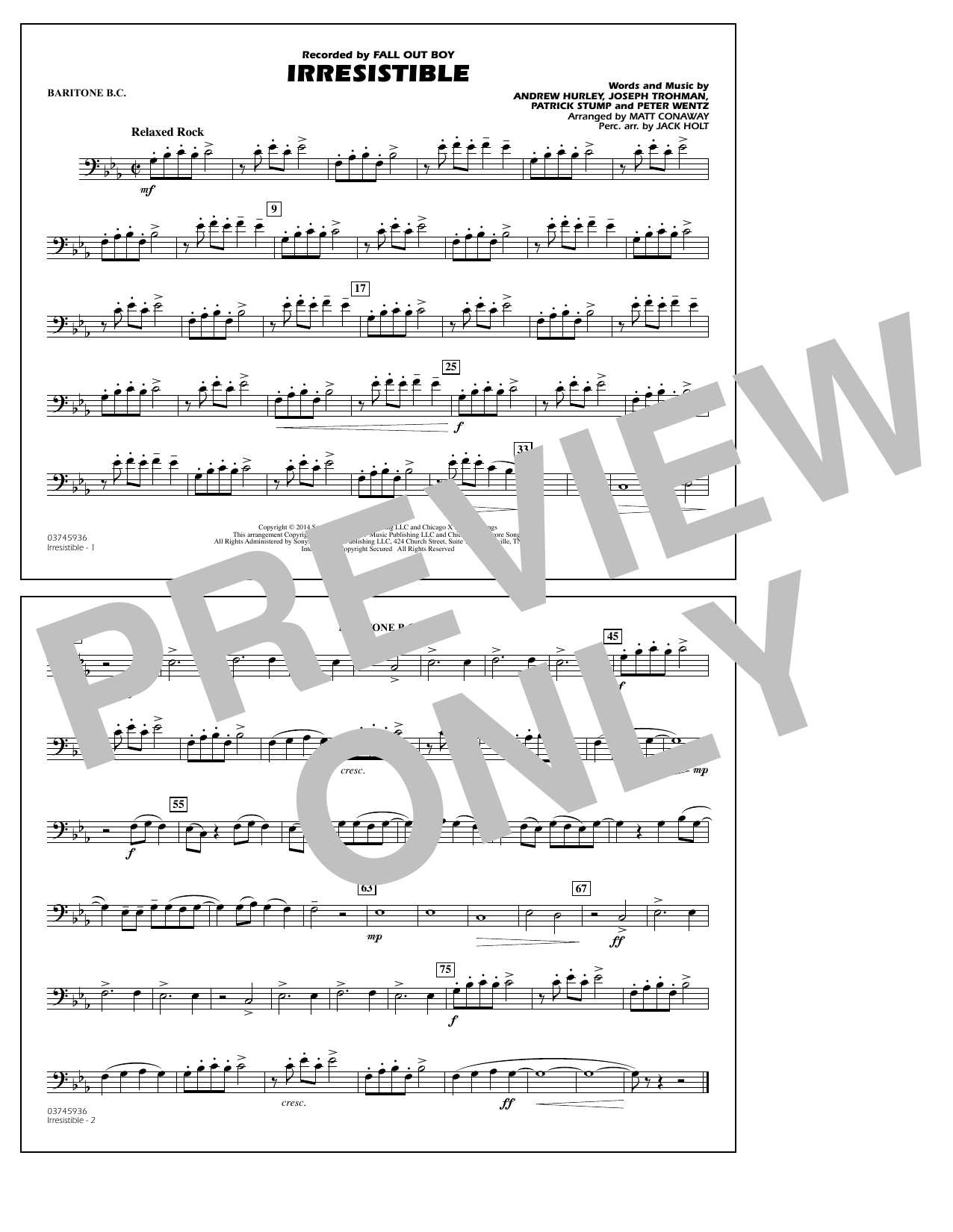 Matt Conaway Irresistible - Baritone B.C. sheet music notes and chords arranged for Marching Band