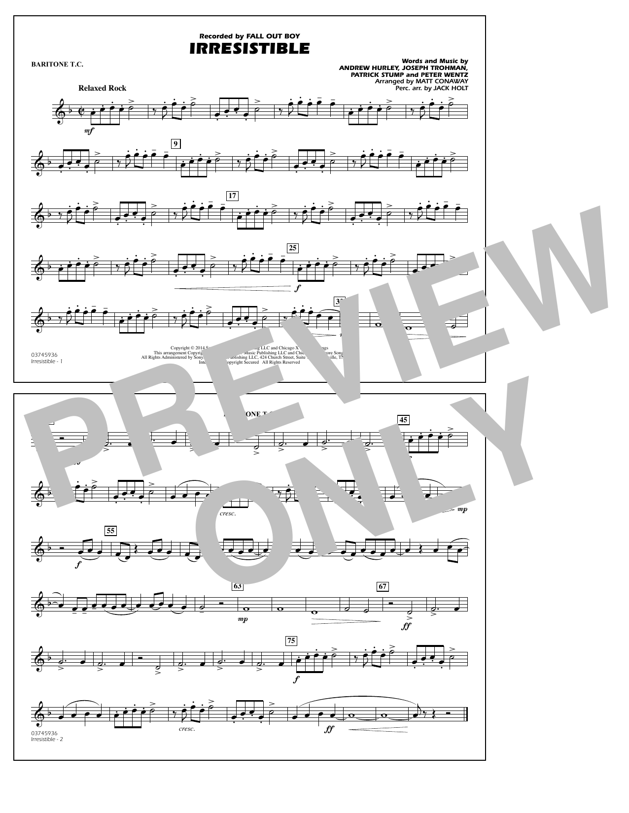 Matt Conaway Irresistible - Baritone T.C. sheet music notes and chords arranged for Marching Band