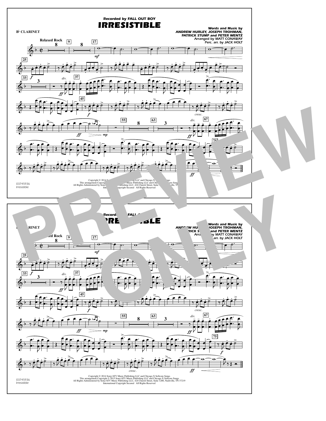 Matt Conaway Irresistible - Bb Clarinet sheet music notes and chords arranged for Marching Band