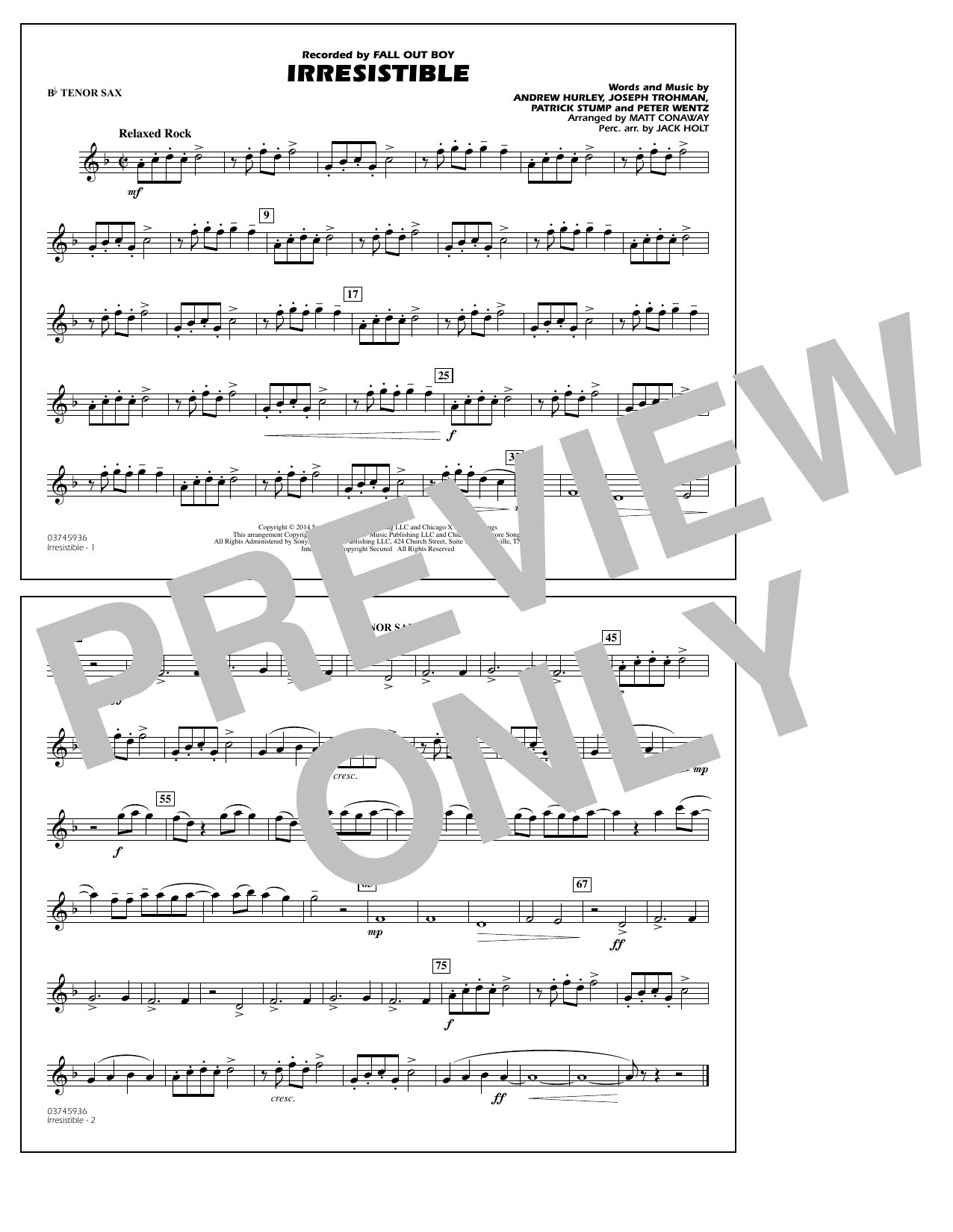 Matt Conaway Irresistible - Bb Tenor Sax sheet music notes and chords arranged for Marching Band