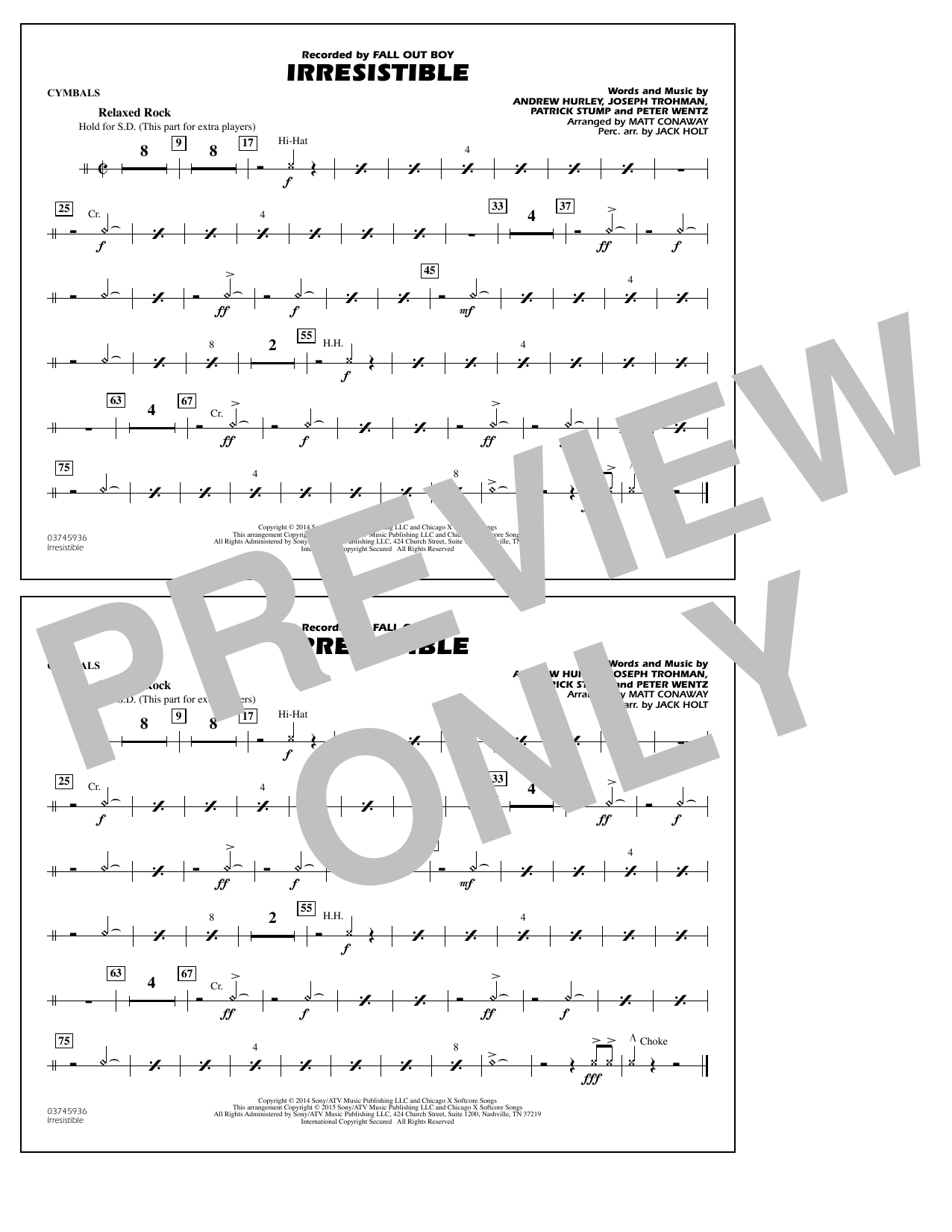 Matt Conaway Irresistible - Cymbals sheet music notes and chords arranged for Marching Band