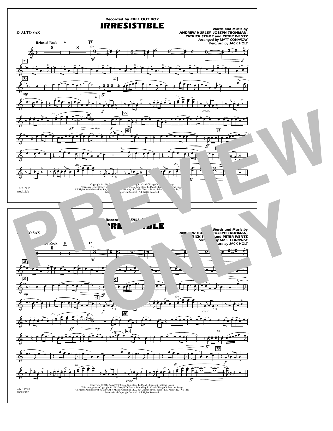 Matt Conaway Irresistible - Eb Alto Sax sheet music notes and chords arranged for Marching Band