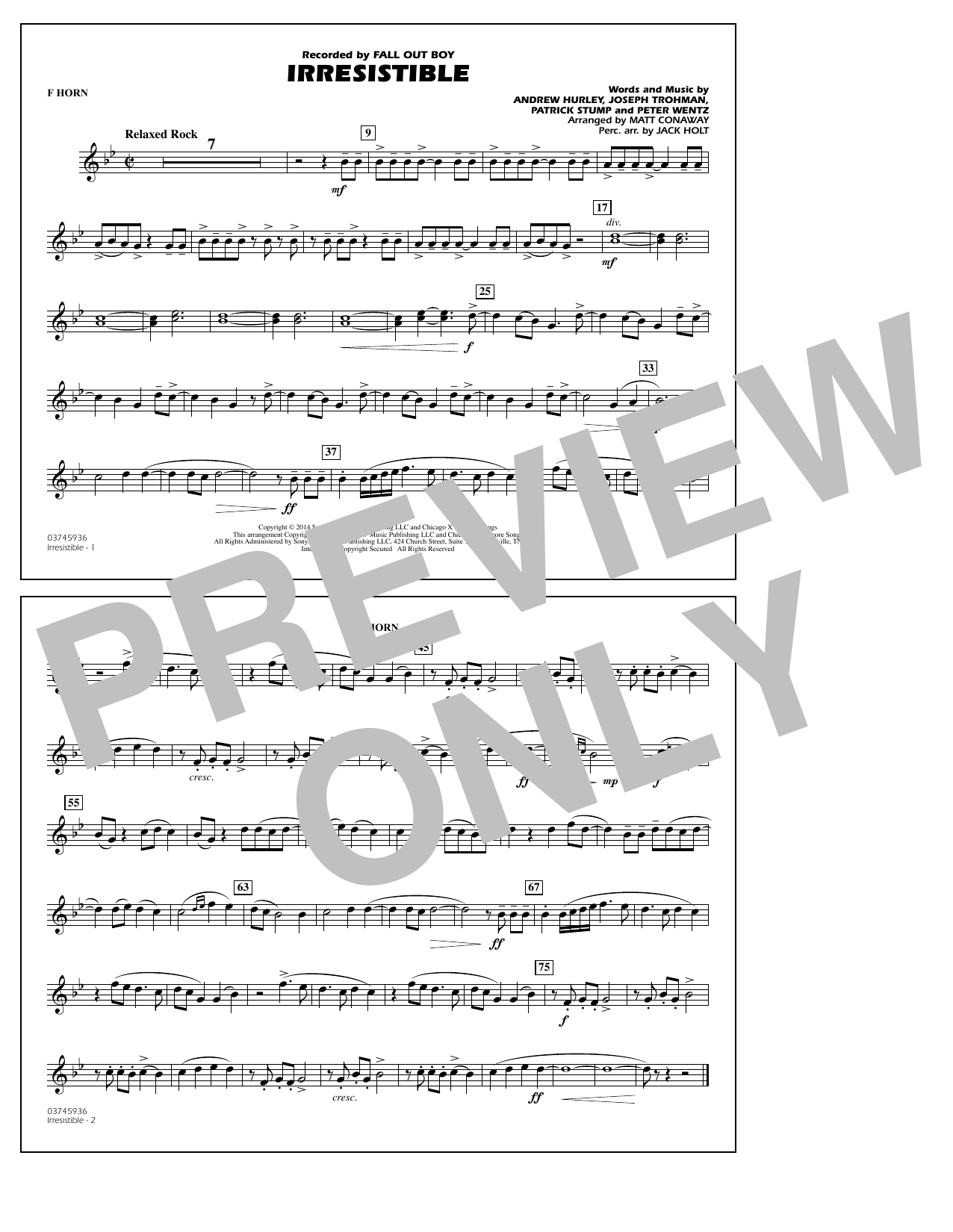 Matt Conaway Irresistible - F Horn sheet music notes and chords arranged for Marching Band