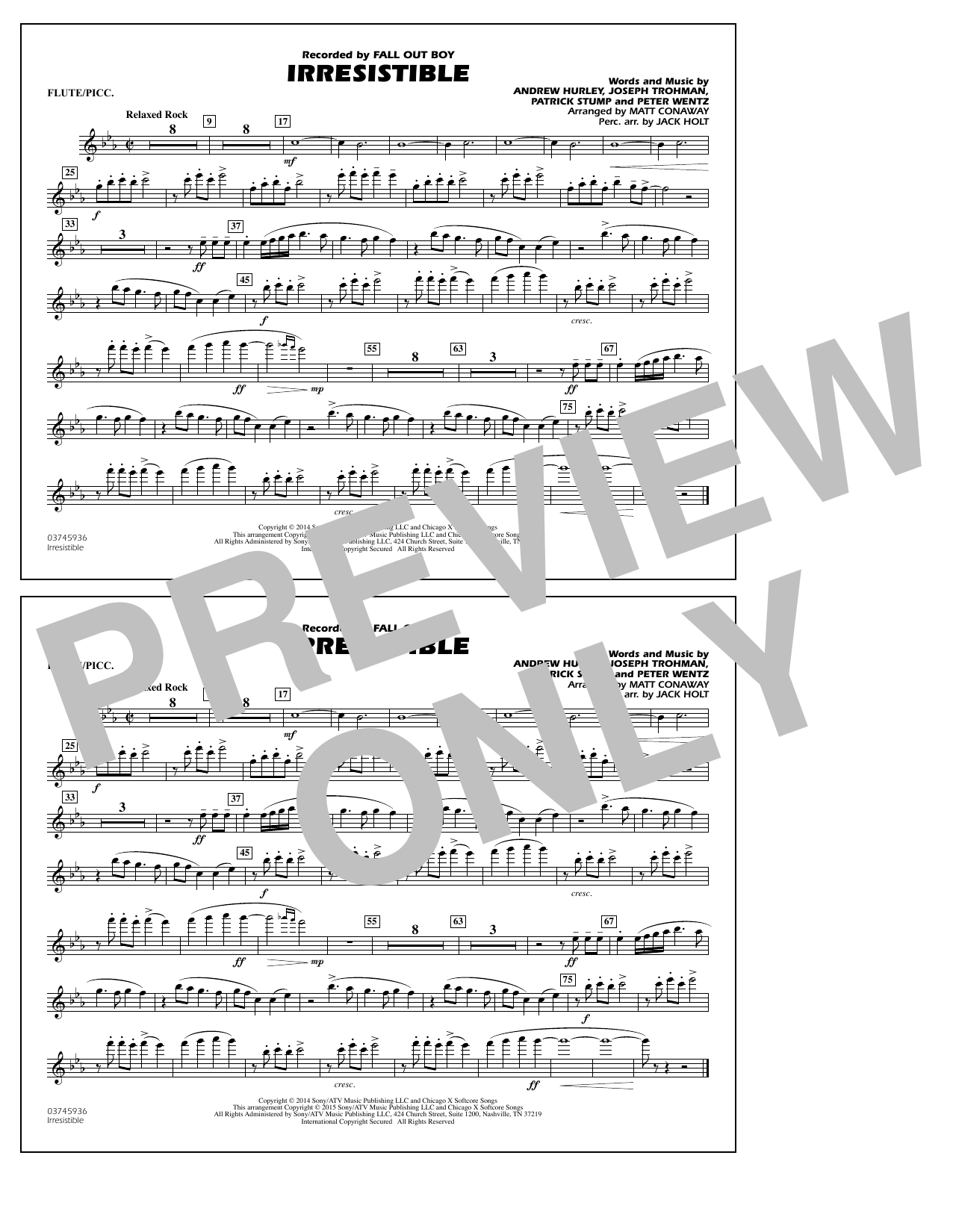 Matt Conaway Irresistible - Flute/Piccolo sheet music notes and chords arranged for Marching Band