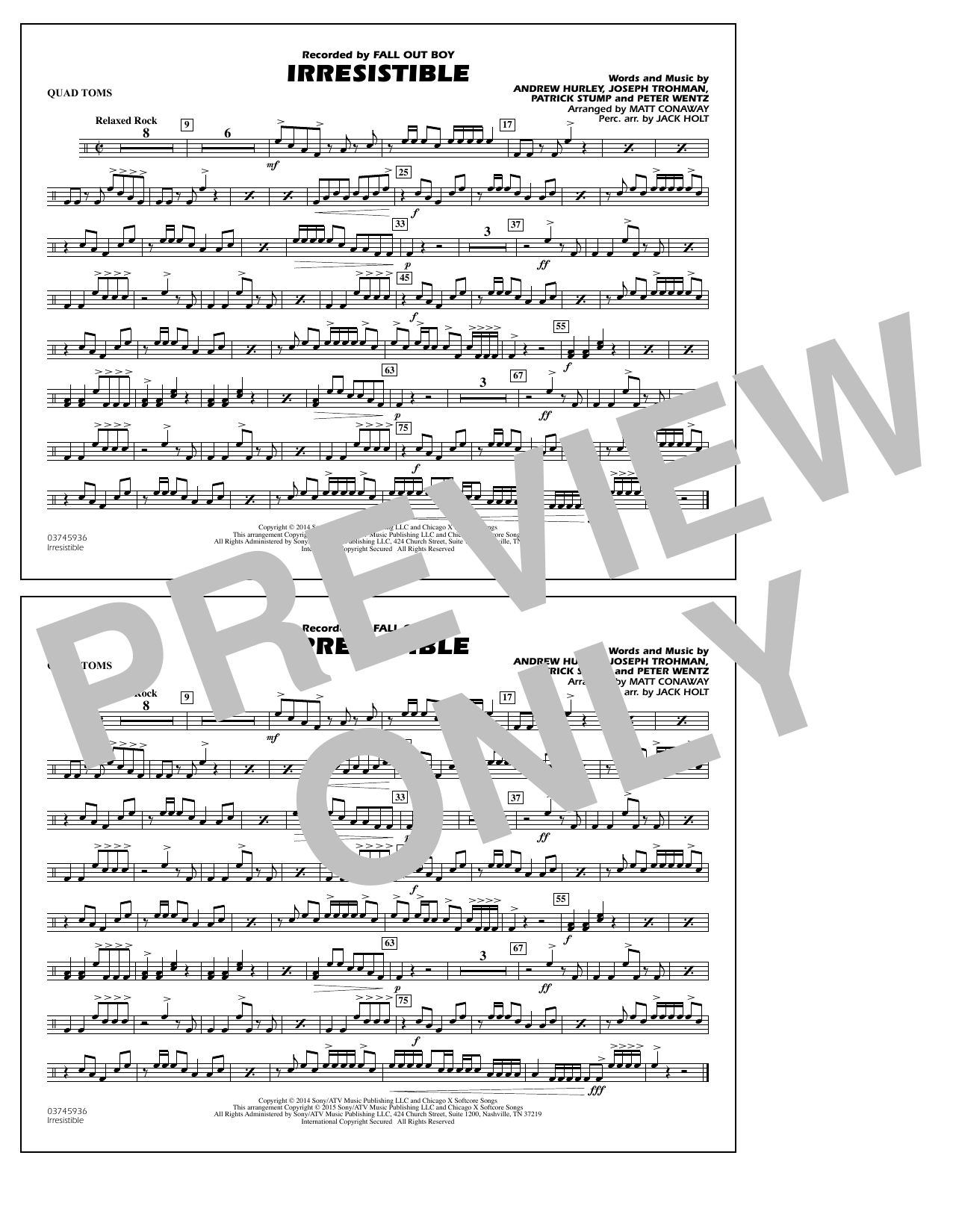 Matt Conaway Irresistible - Quad Toms sheet music notes and chords arranged for Marching Band