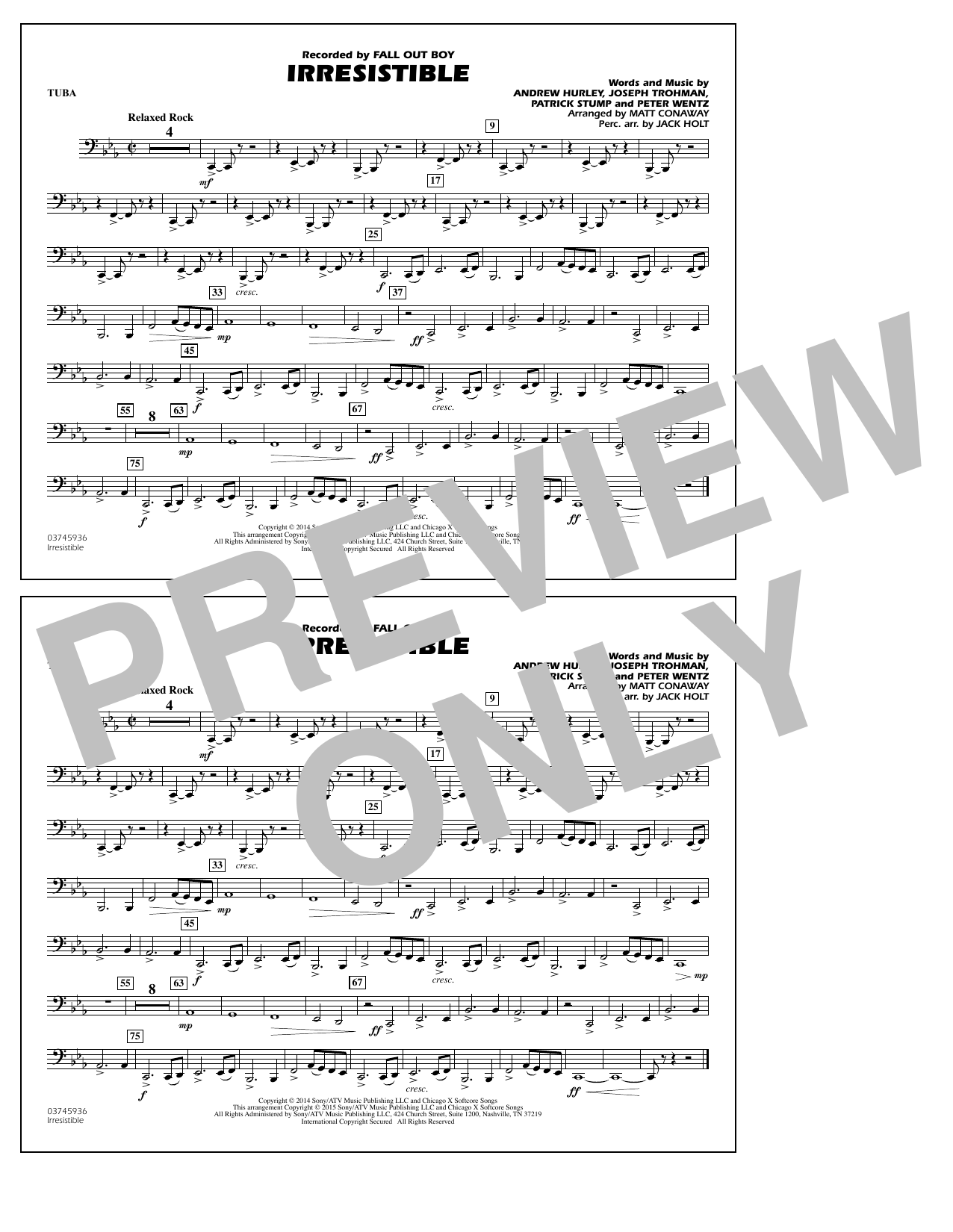 Matt Conaway Irresistible - Tuba sheet music notes and chords arranged for Marching Band