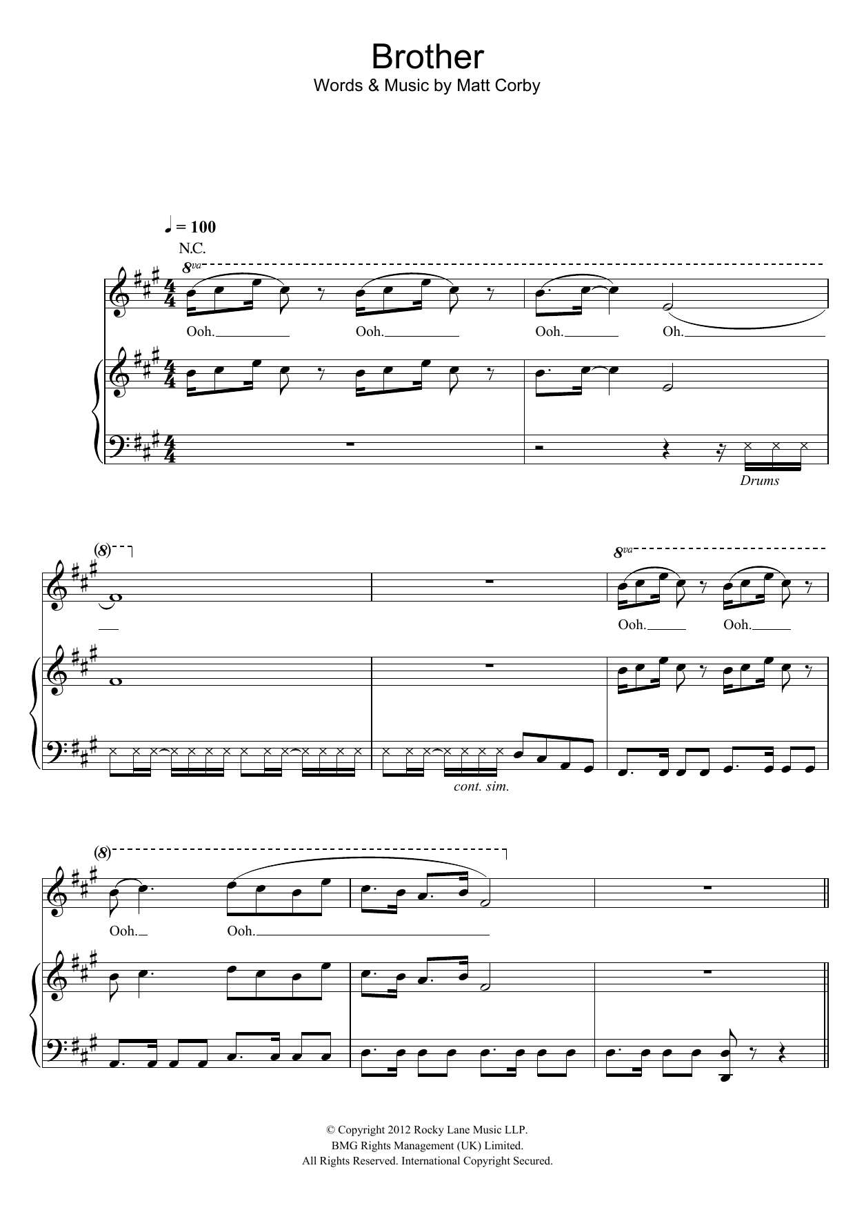 Matt Corby Brother sheet music notes and chords arranged for Piano, Vocal & Guitar Chords