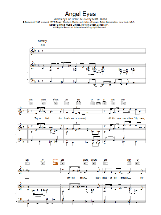 Matt Dennis Angel Eyes sheet music notes and chords arranged for Piano Transcription