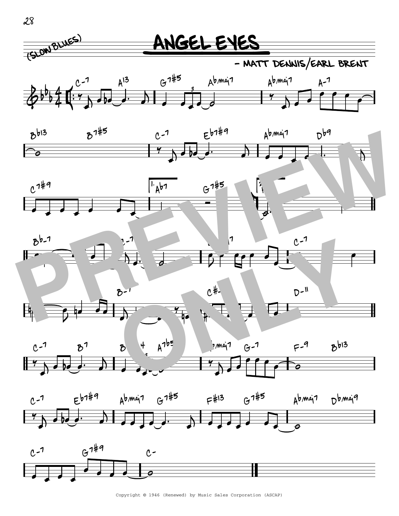 Matt Dennis Angel Eyes [Reharmonized version] (arr. Jack Grassel) sheet music notes and chords arranged for Real Book – Melody & Chords