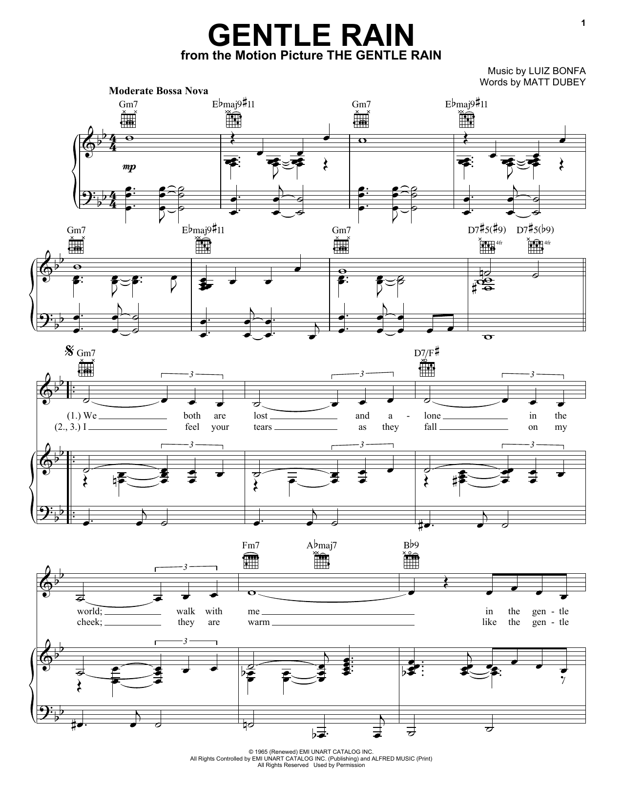 Matt Dubey Gentle Rain sheet music notes and chords arranged for Very Easy Piano