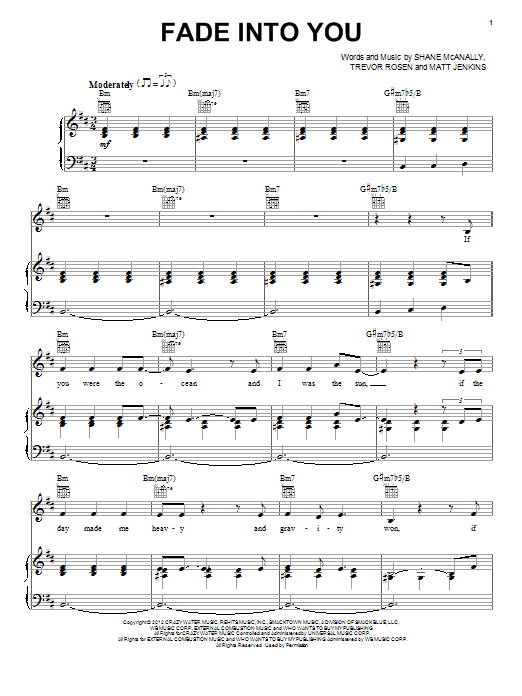 Matt Jenkins Fade Into You sheet music notes and chords arranged for Piano, Vocal & Guitar Chords (Right-Hand Melody)