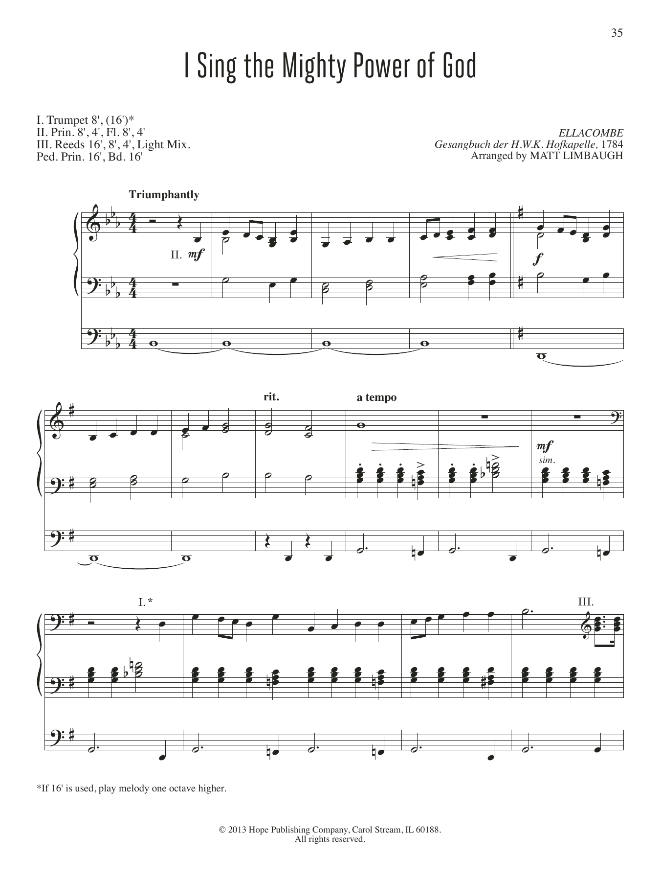 Matt Limbaugh I Sing the Mighty Power of God sheet music notes and chords arranged for Organ