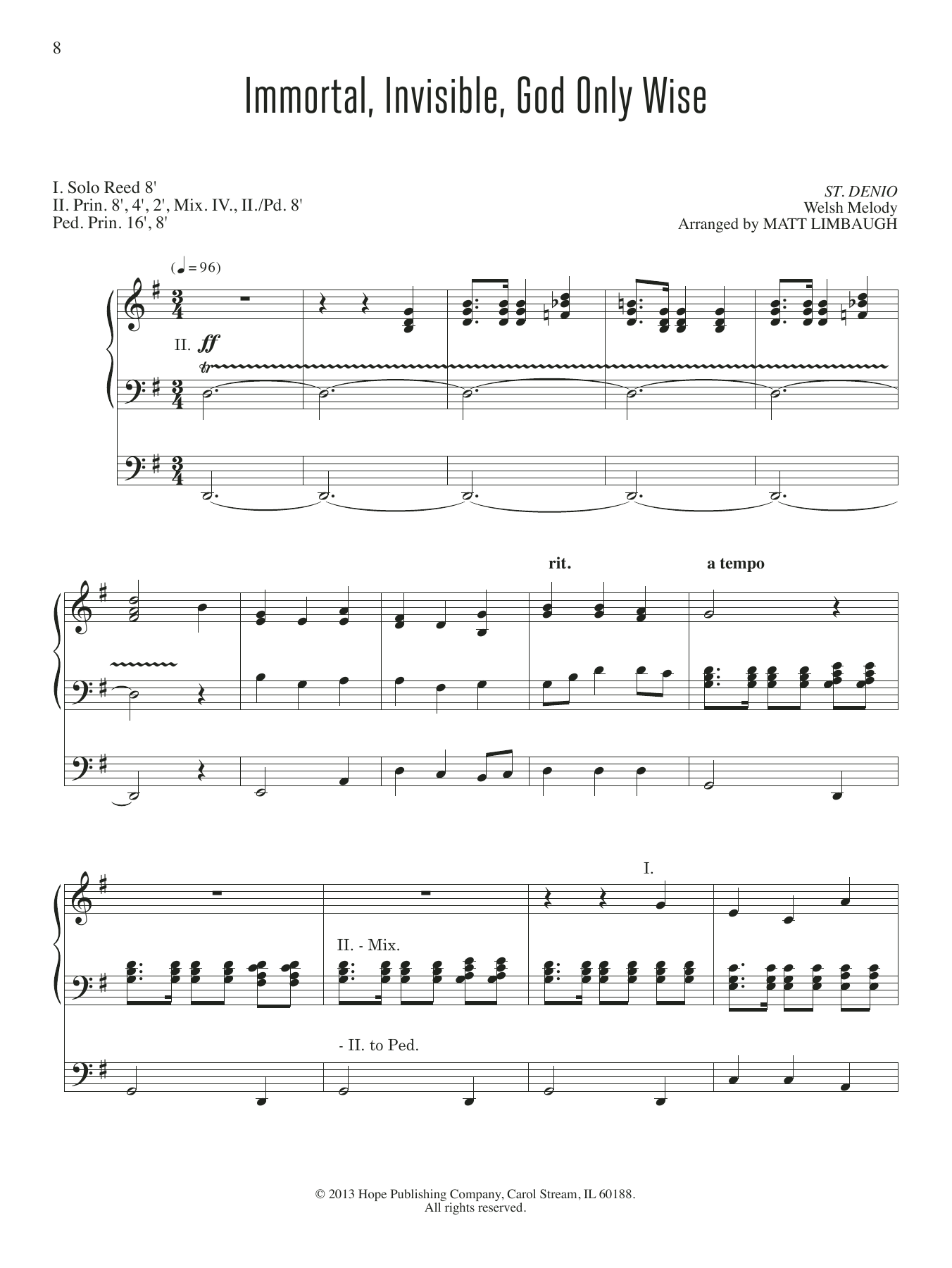Matt Limbaugh Immortal, Invisible, God Only Wise sheet music notes and chords arranged for Organ