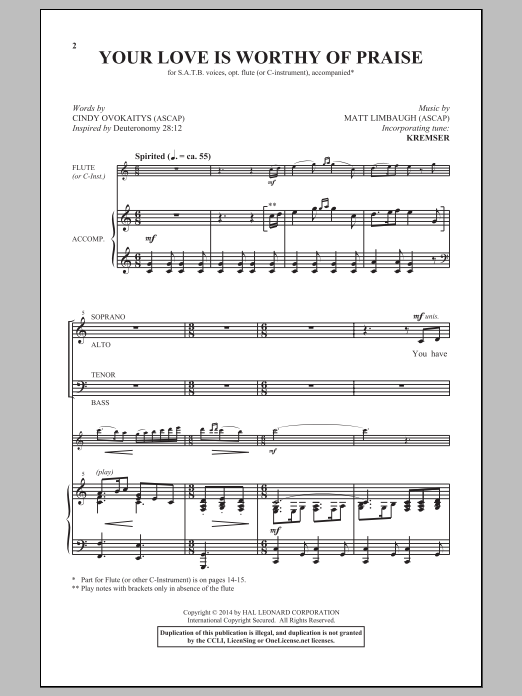 Matt Limbaugh Your Love Is Worthy Of Praise sheet music notes and chords arranged for SATB Choir
