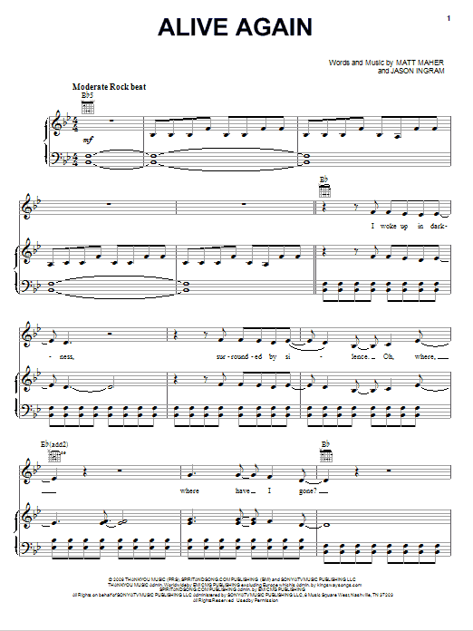 Matt Maher Alive Again sheet music notes and chords arranged for Easy Piano