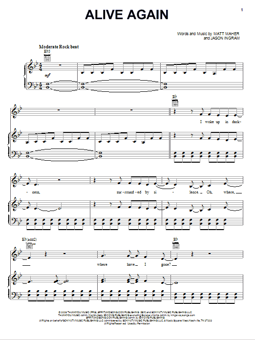 Matt Maher Alive Again sheet music notes and chords arranged for Piano, Vocal & Guitar Chords (Right-Hand Melody)