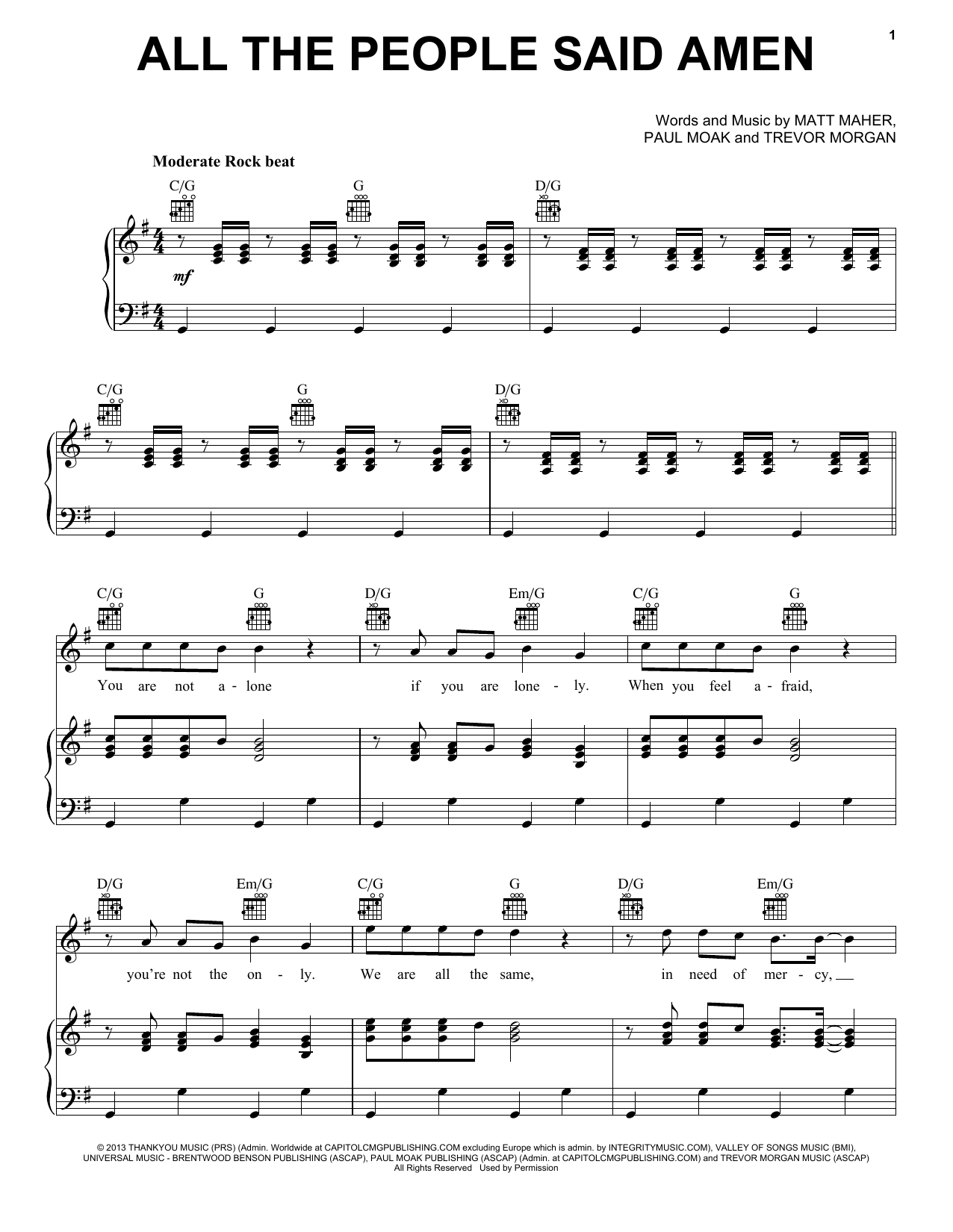 Matt Maher All The People Said Amen sheet music notes and chords arranged for Piano, Vocal & Guitar Chords (Right-Hand Melody)