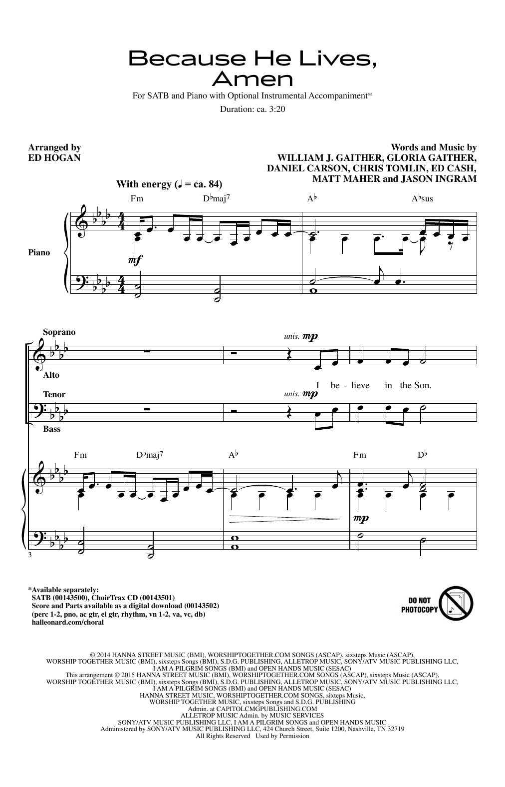 Matt Maher Because He Lives, Amen (arr. Ed Hogan) sheet music notes and chords arranged for SATB Choir
