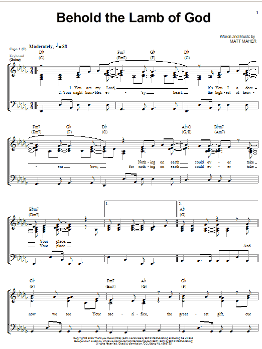 Matt Maher Behold The Lamb Of God sheet music notes and chords arranged for Piano, Vocal & Guitar Chords (Right-Hand Melody)