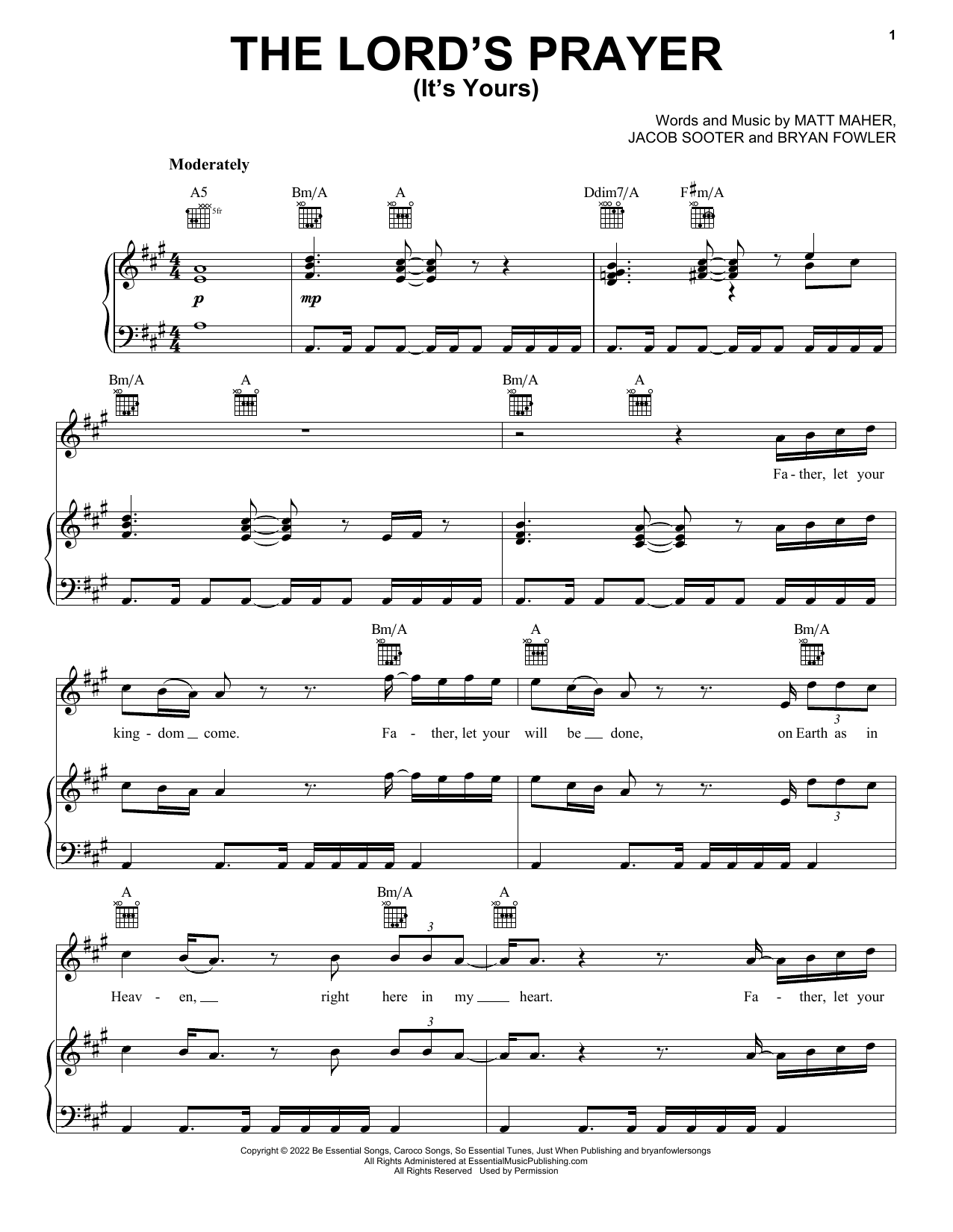 Matt Maher The Lord's Prayer (It's Yours) sheet music notes and chords arranged for Piano, Vocal & Guitar Chords (Right-Hand Melody)