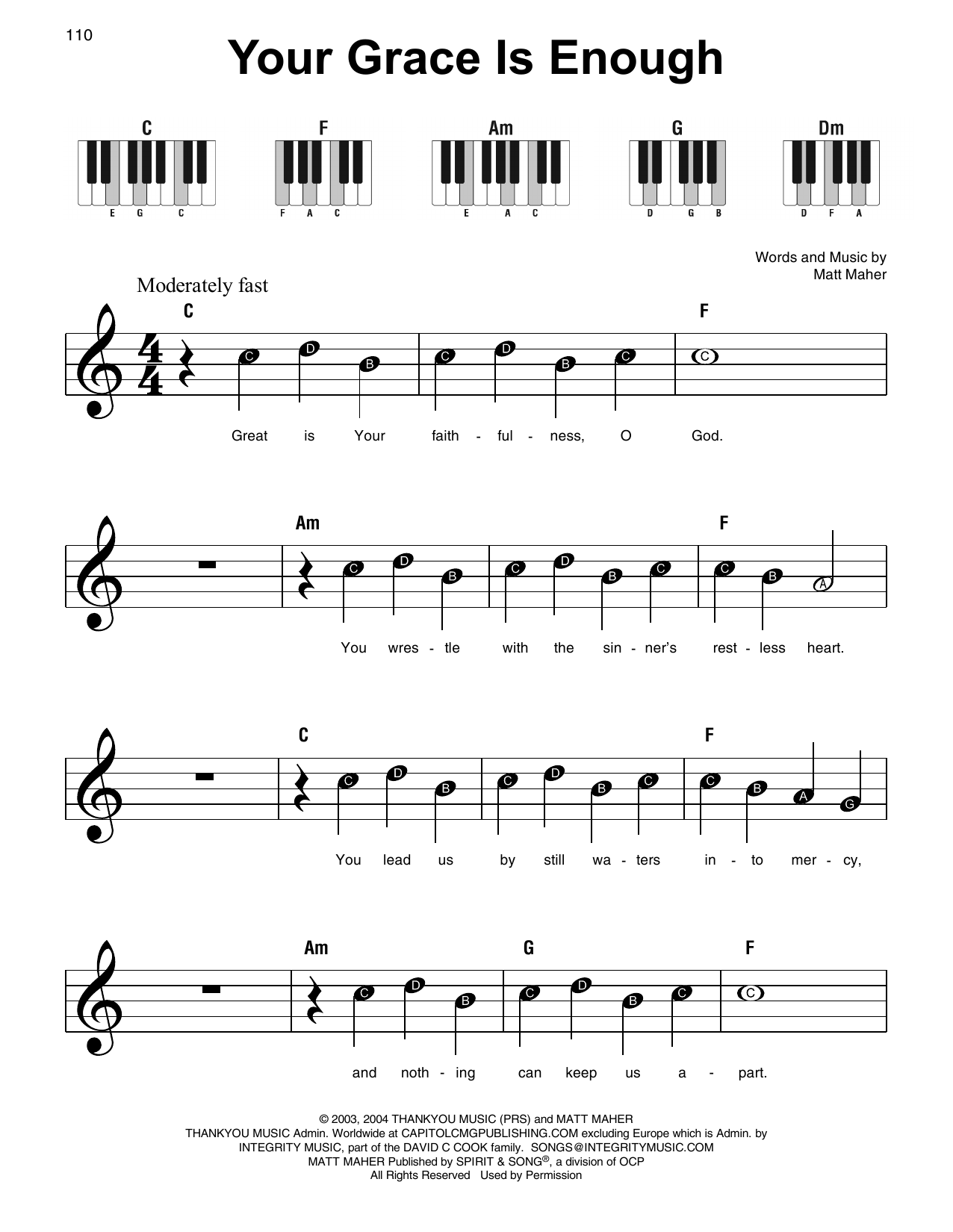 Matt Maher Your Grace Is Enough sheet music notes and chords arranged for Super Easy Piano