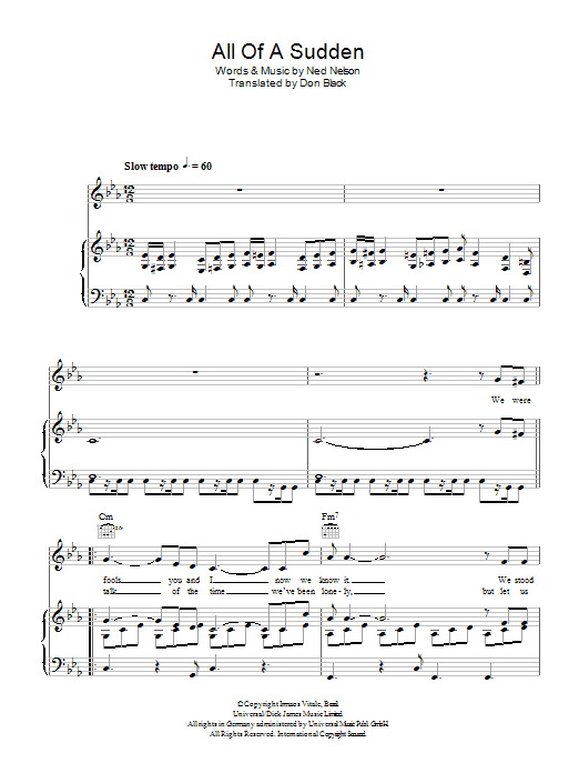 Matt Monro All Of A Sudden sheet music notes and chords arranged for Piano, Vocal & Guitar Chords