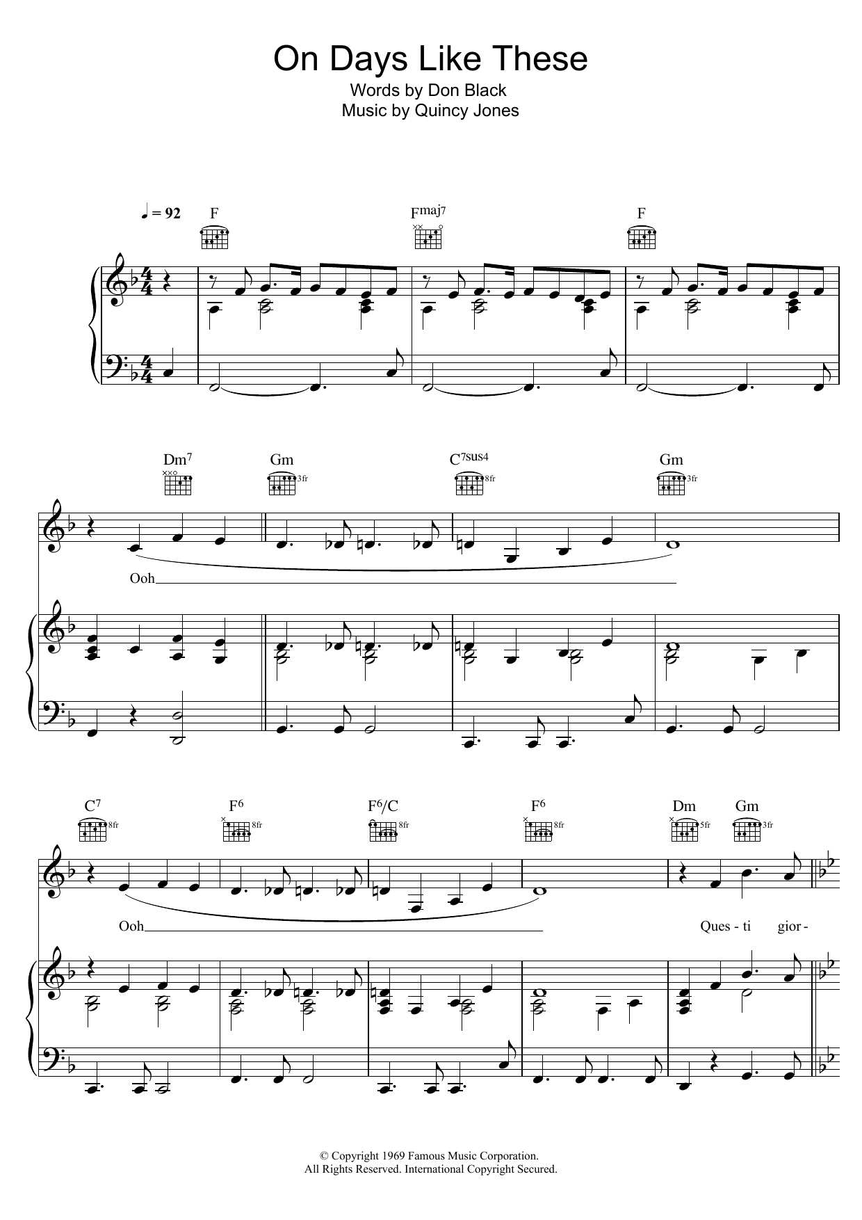 Matt Monro On Days Like These sheet music notes and chords arranged for Piano, Vocal & Guitar Chords