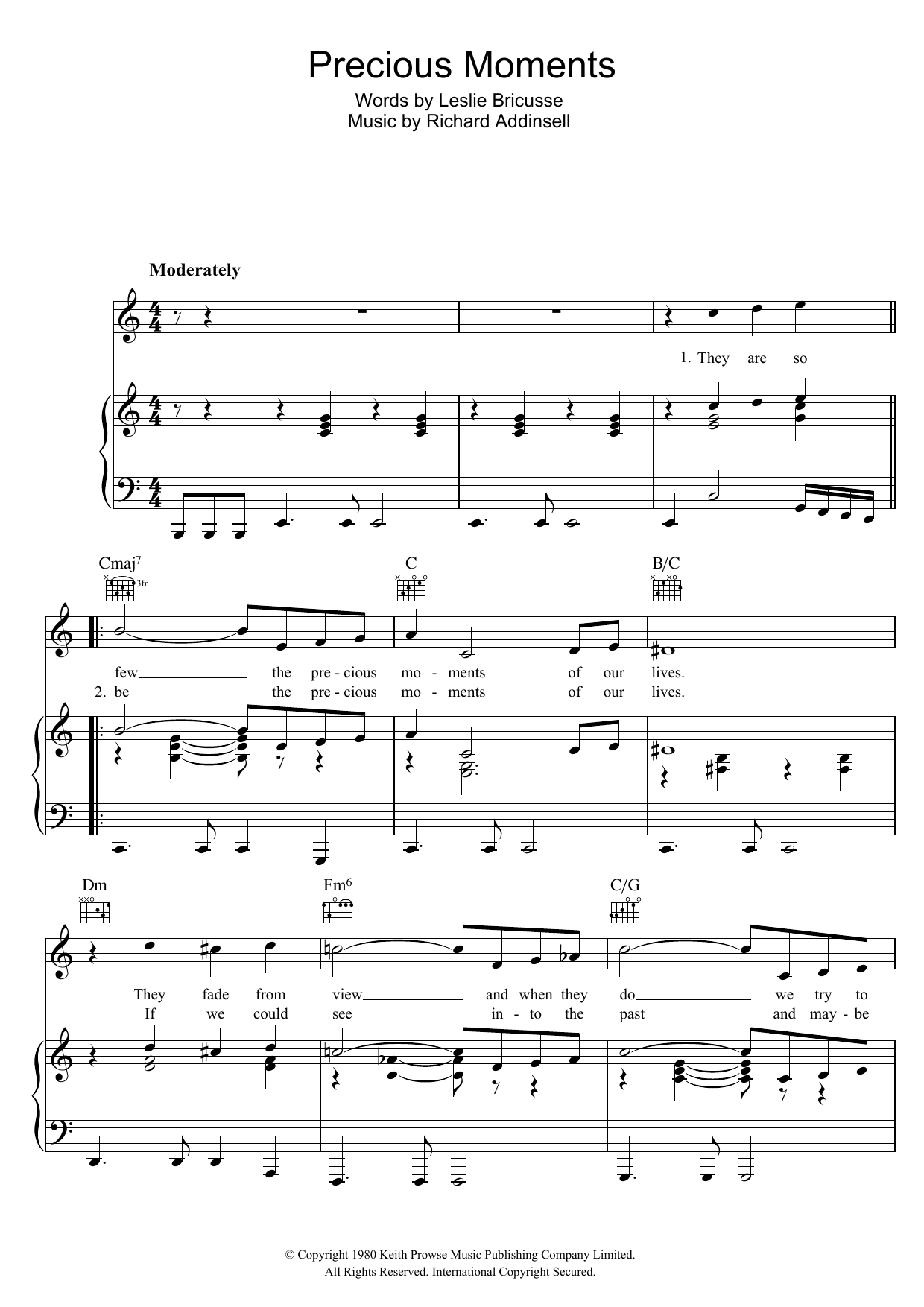 Matt Monro Precious Moments sheet music notes and chords arranged for Piano, Vocal & Guitar Chords