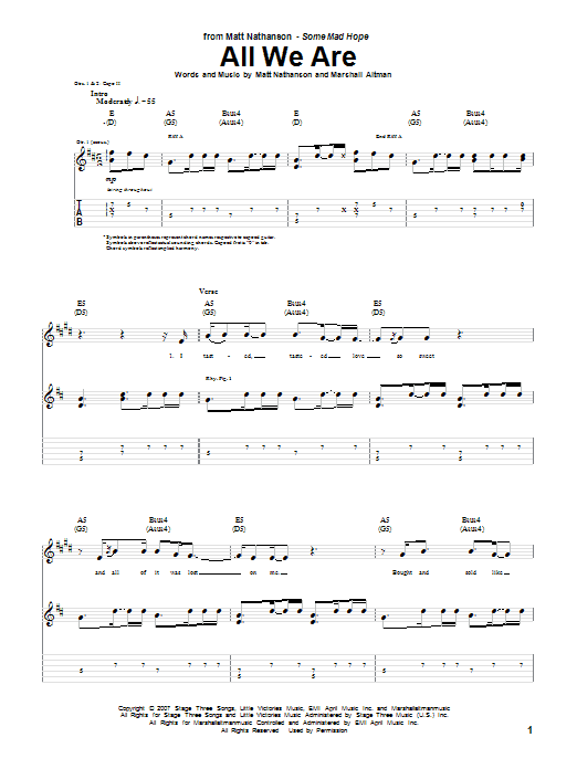 Matt Nathanson All We Are sheet music notes and chords arranged for Guitar Tab