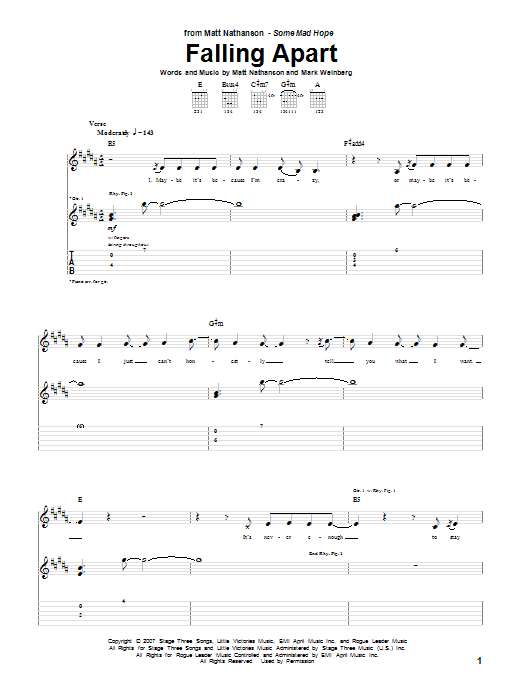 Matt Nathanson Falling Apart sheet music notes and chords arranged for Guitar Tab