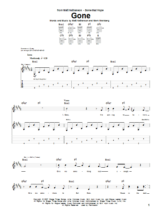Matt Nathanson Gone sheet music notes and chords arranged for Guitar Tab