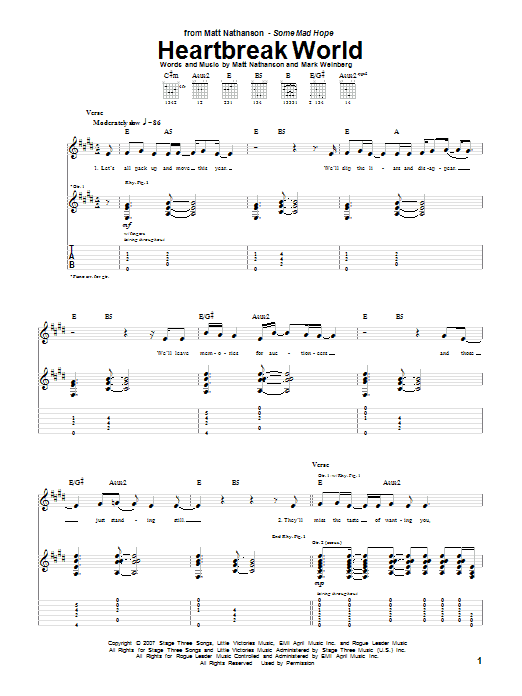 Matt Nathanson Heartbreak World sheet music notes and chords arranged for Guitar Tab
