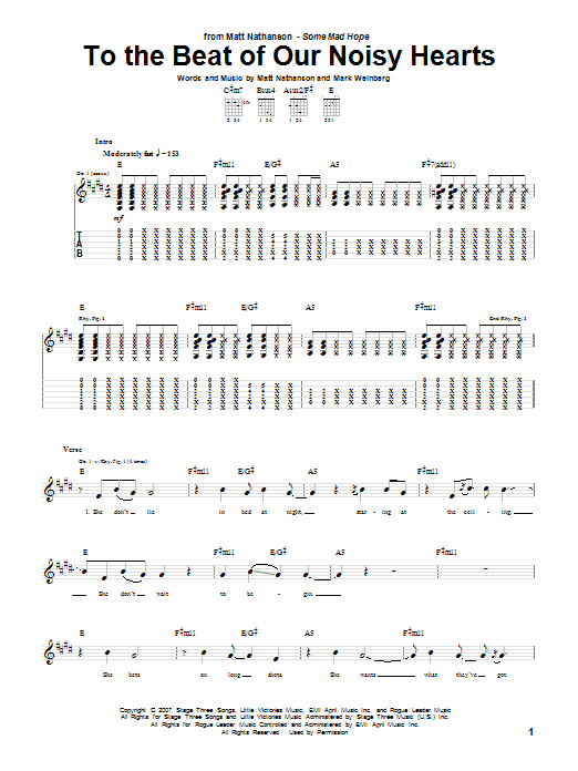 Matt Nathanson To The Beat Of Our Noisy Hearts sheet music notes and chords arranged for Guitar Tab